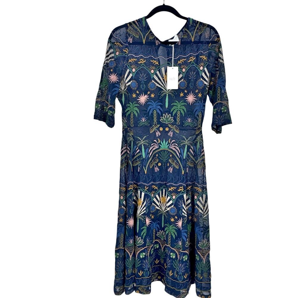 Johnny Was Women's Nova Paneled Midi Dress 3/4 Sleeves Blue Size Small NWT - Picture 13 of 16